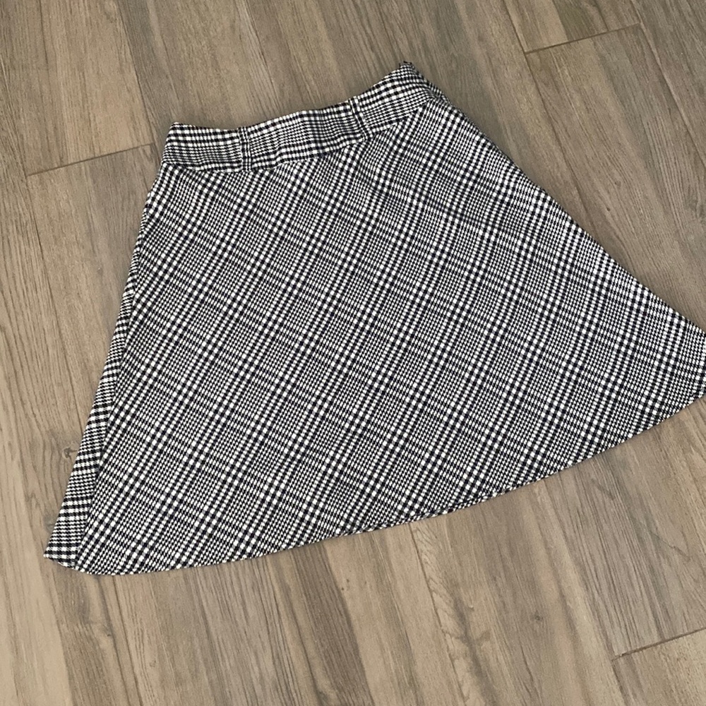 Black and white plaid A-line skirt